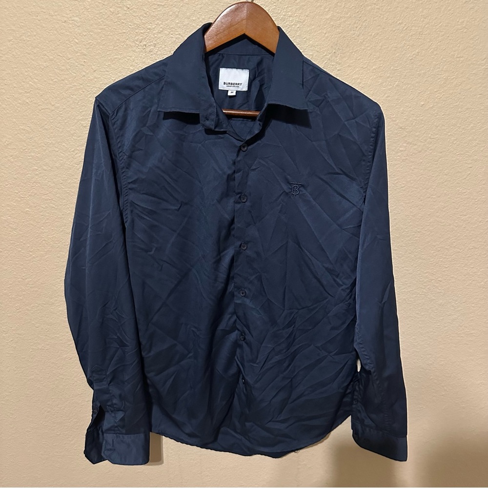 Burberry Men’s TB Monogram Navy Blue Slim Fit Button Up Shirt